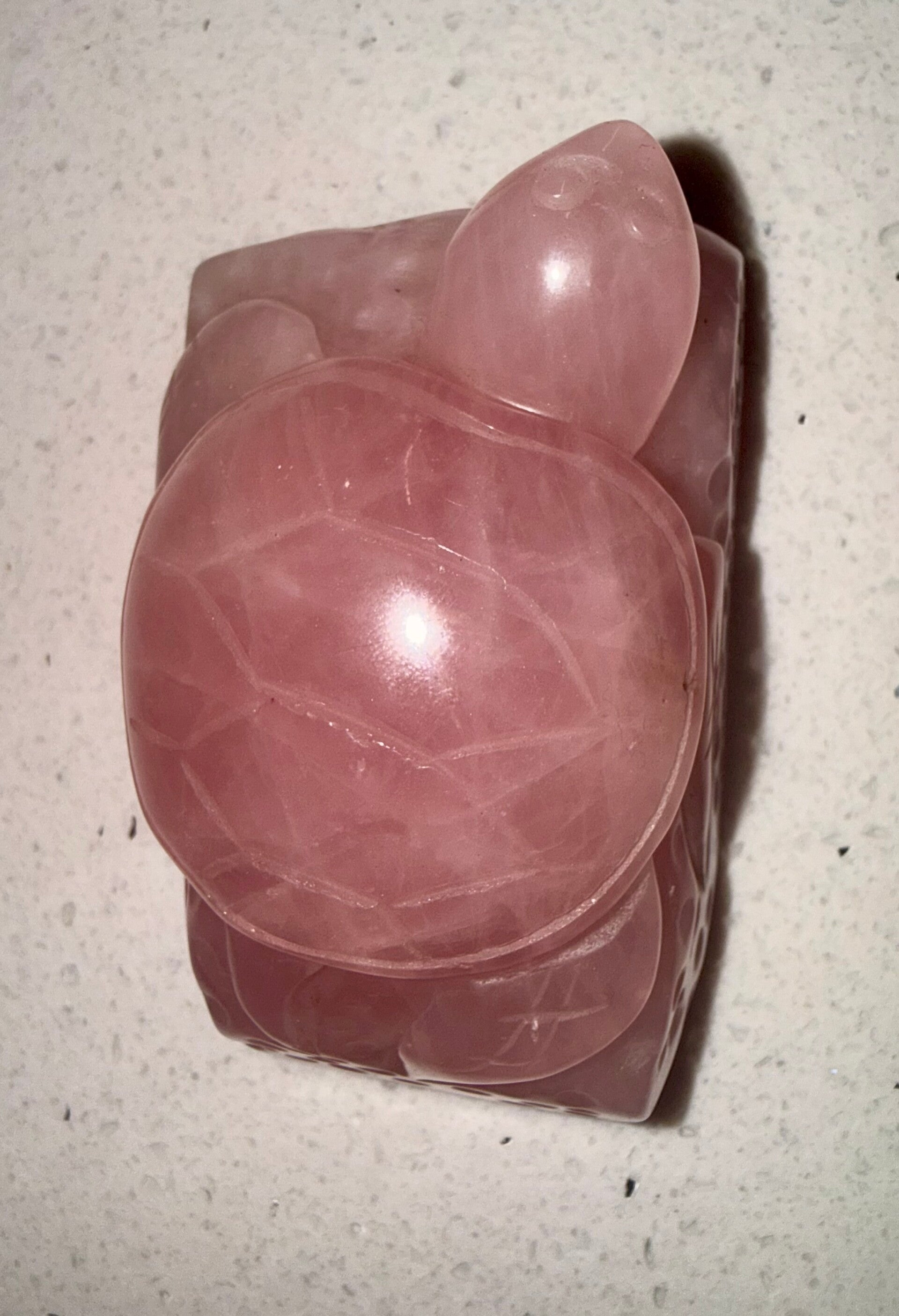 Rose quartz turtle carving