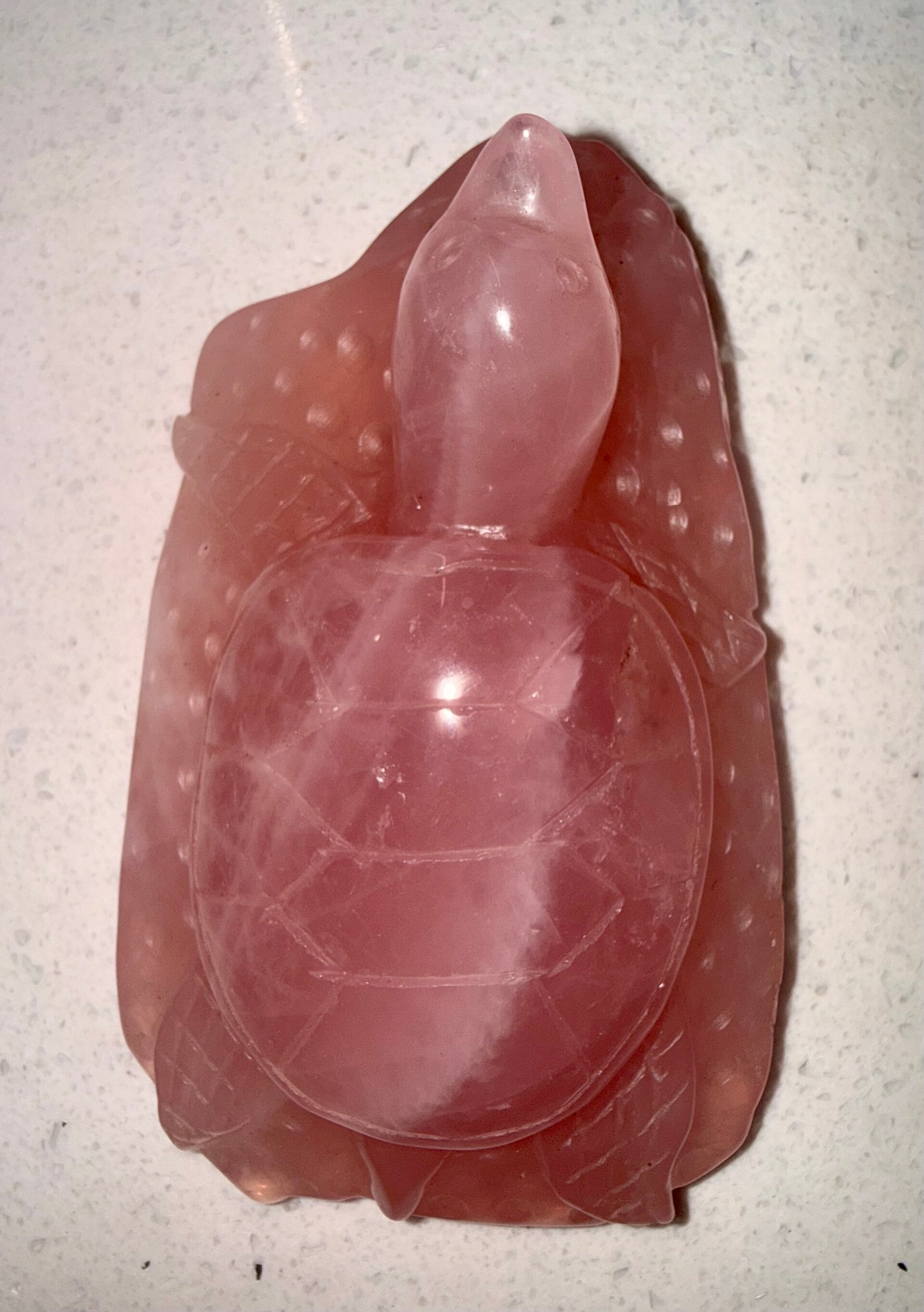 Saturated rose quartz turtle carving