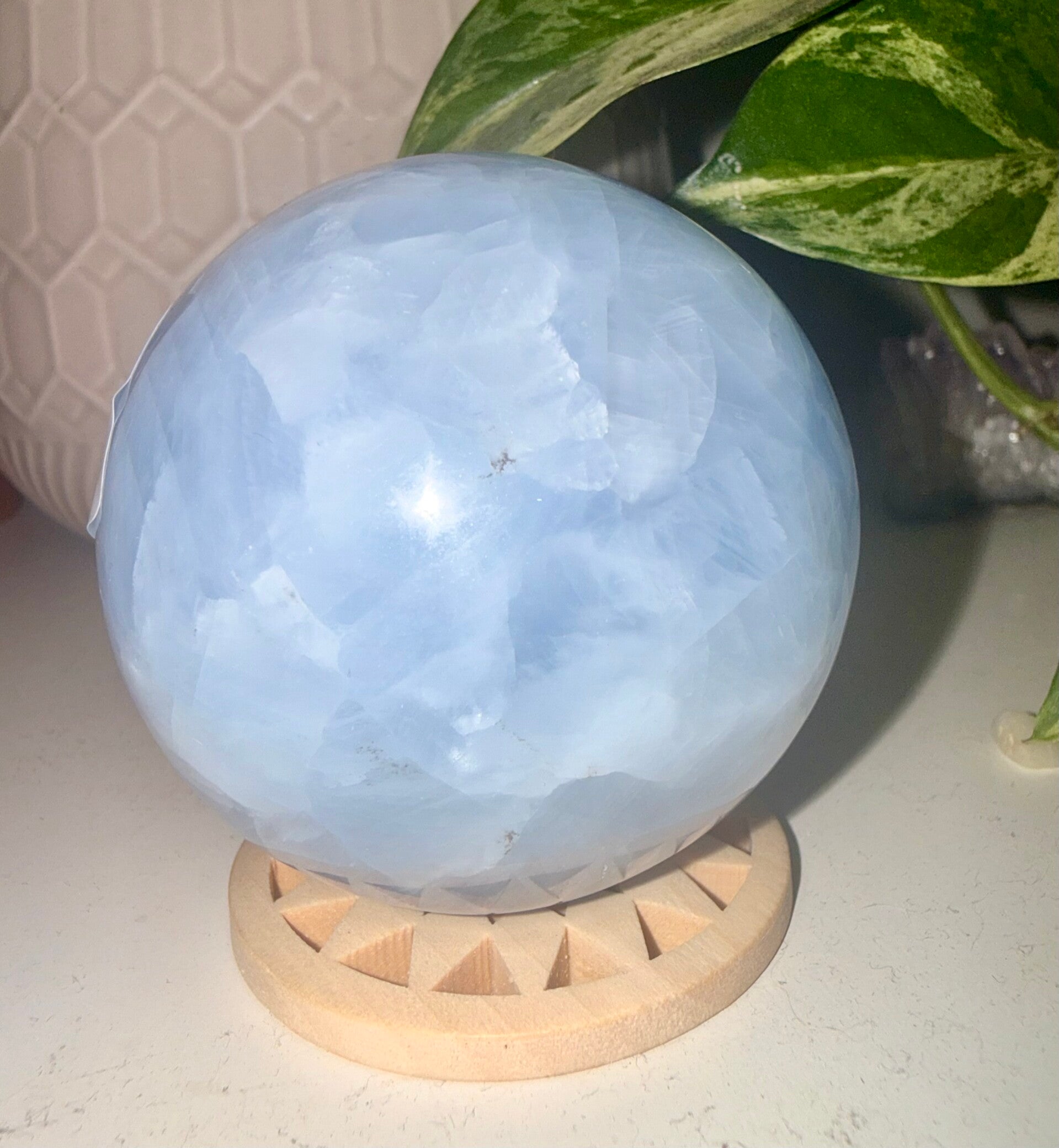 Blue calcite sphere 6-7cm