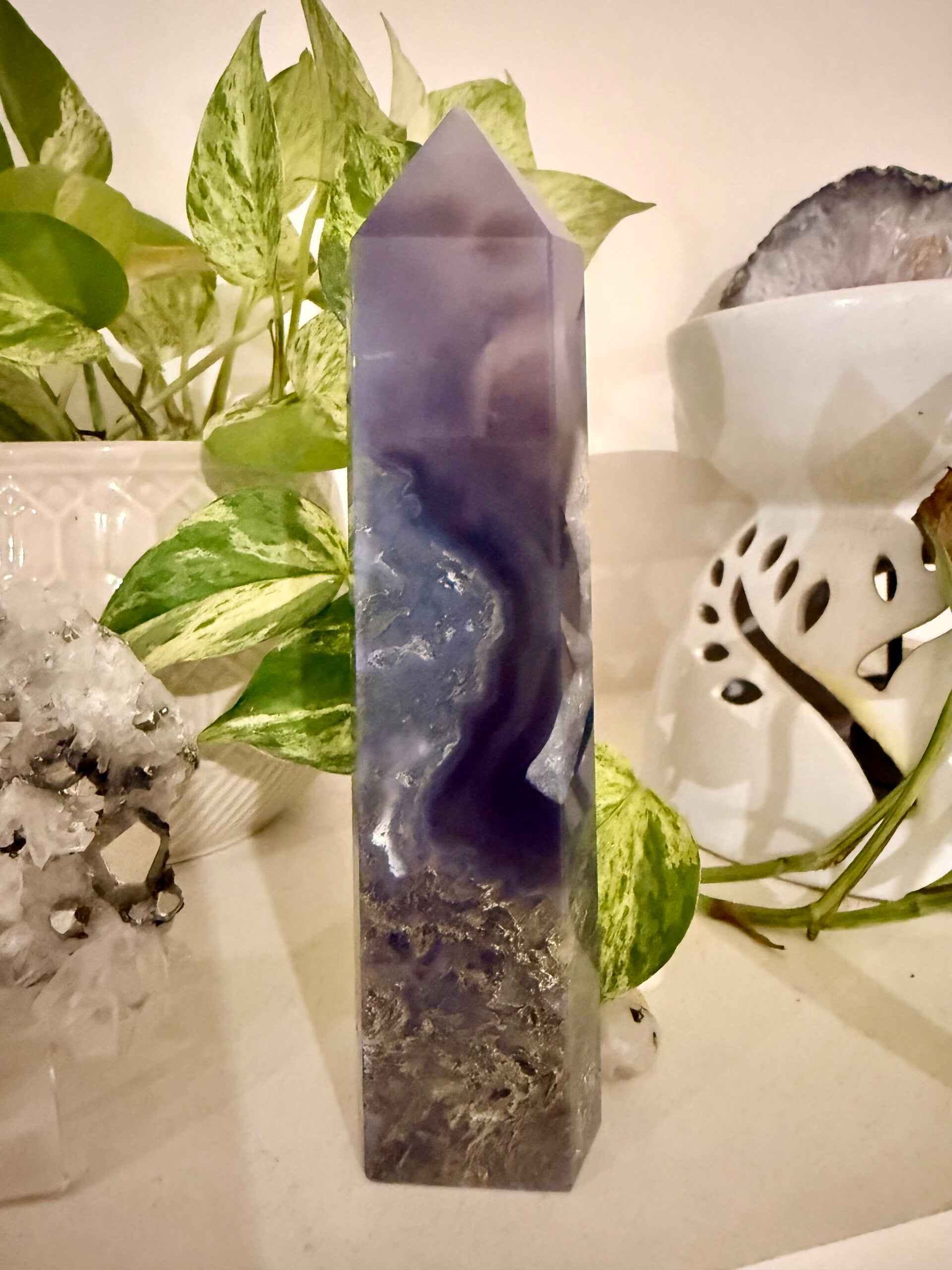 Purple Moss agate tower