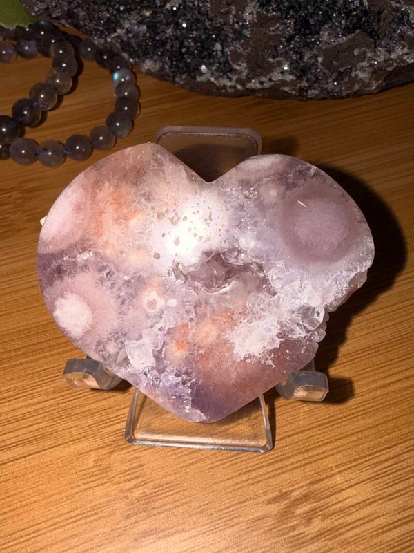 Flower agate amethyst heart