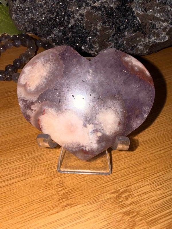 Flower agate amethyst heart