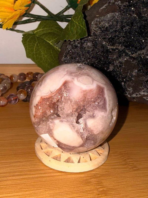 Pink amethyst flower agate sphere