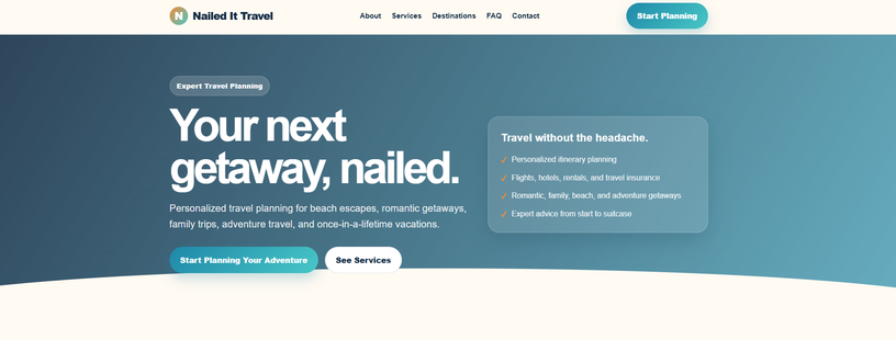 Nailed It Travel website example