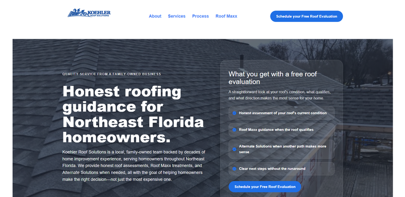 Koehler Roof Solutions website example