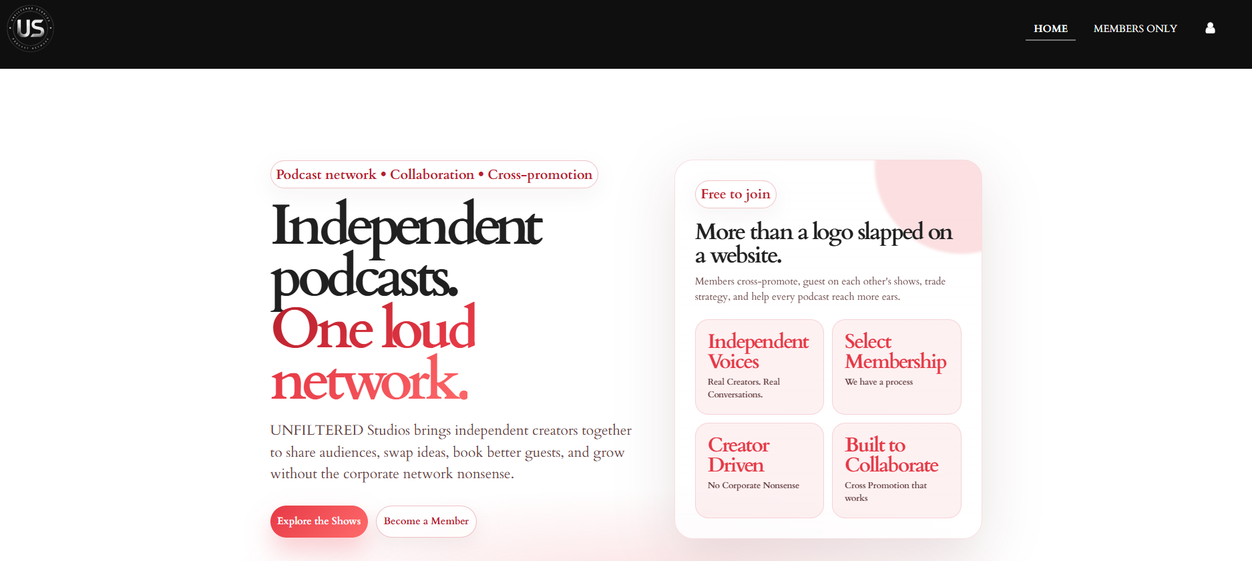 UNFILTERED Studios Podcast Network website example