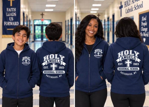Holy Angels Zip Up Sweatshirt with Left Front Chest and Full Back