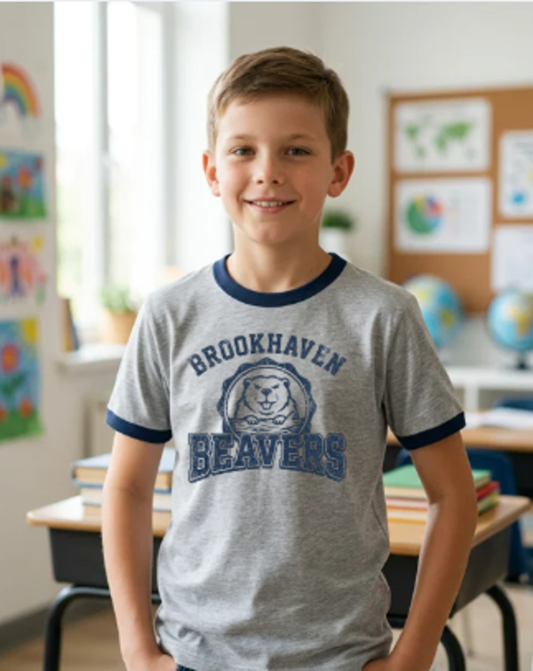 Gray Ringer T-Shirt with Round Logo