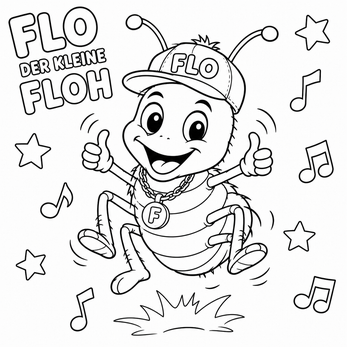 Ausmalbild von Flo dem kleinen Floh