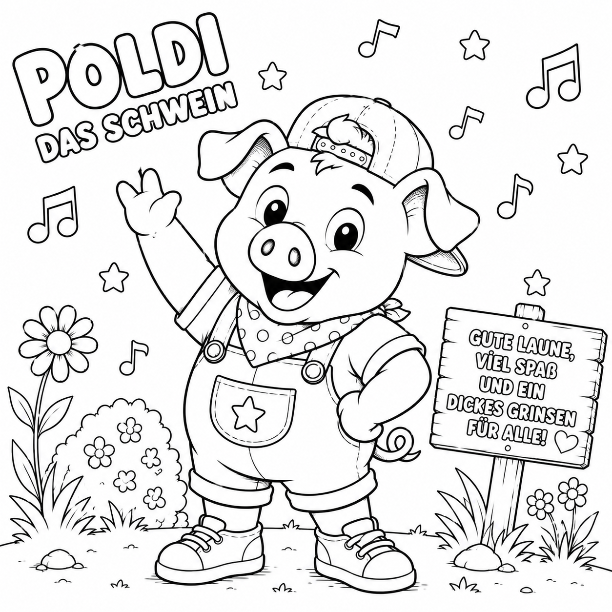 Ausmalbild von Poldi dem Schwein