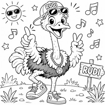 Ausmalbild von Rudi dem Strauß