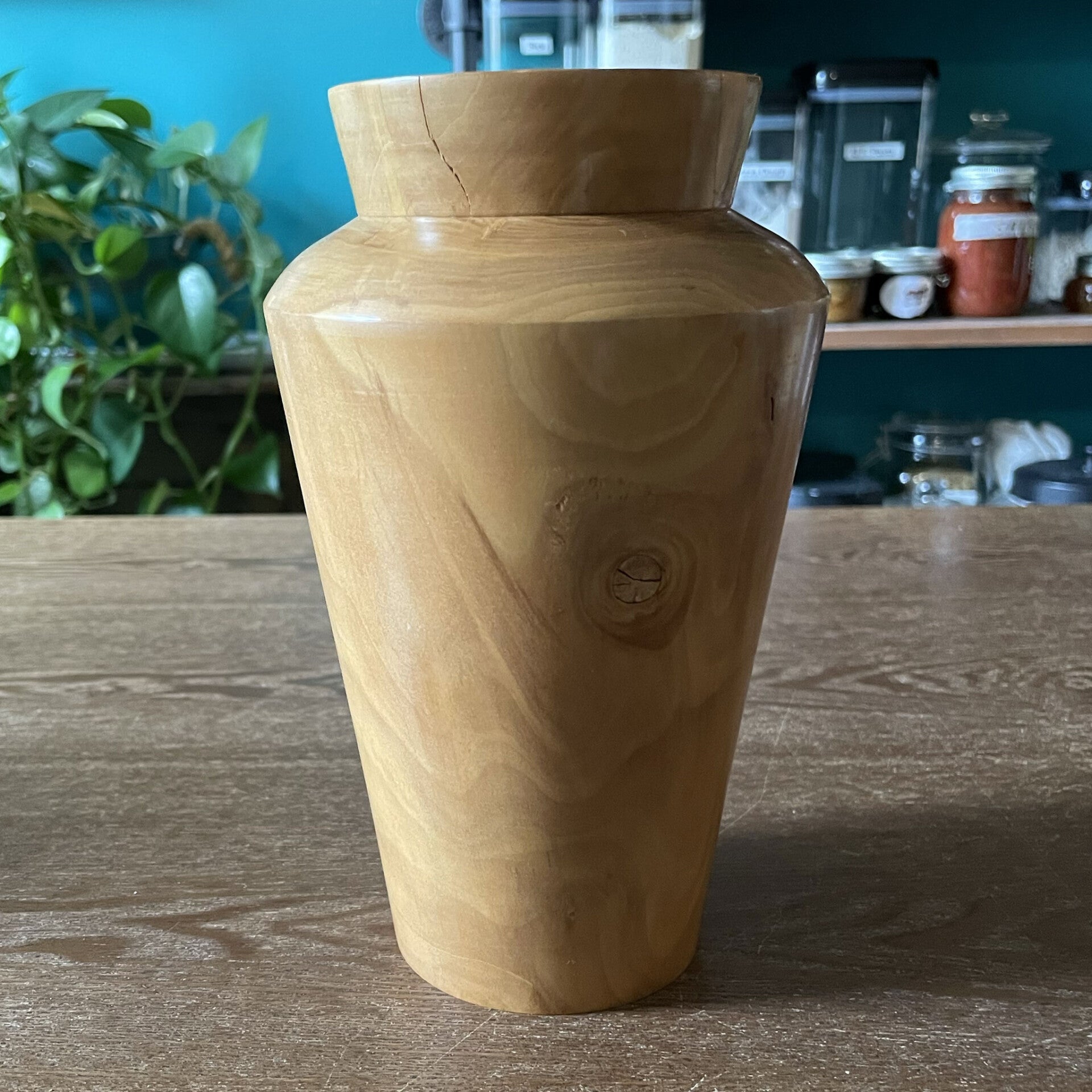 Handcrafted Applewood Vase Signed by an Artist from Quebec