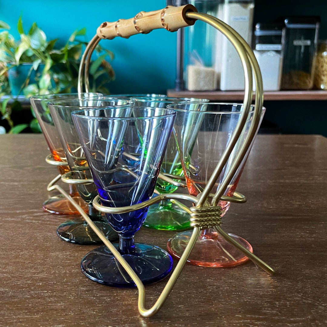 6 Colour Liqueur Glasses w/ Wire Holder