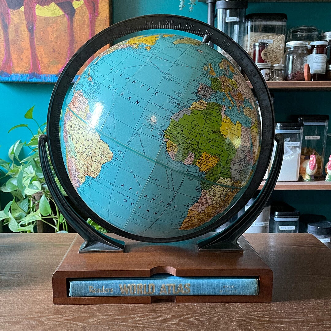 1958 World Vintage Globe with Atlas
