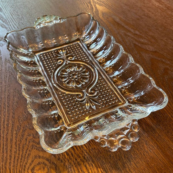Pressed Glass Rectangle Tray w/ Handles