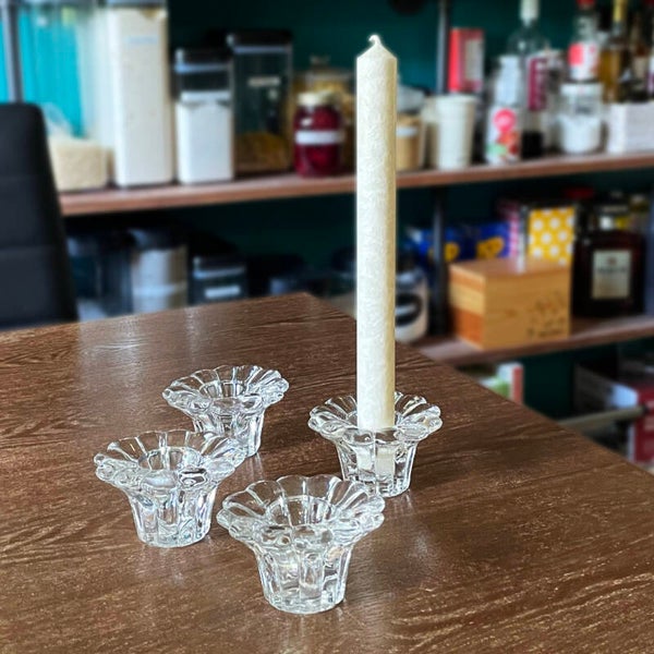 Set of 4 Pressed Glass Taper Candle Holders