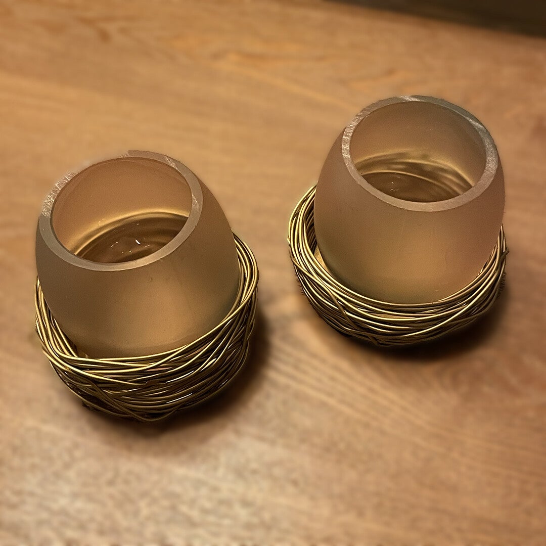 Pair of Frosted Glass Tealight Holders