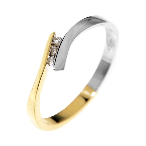 BU034 14 Karaats bicolor fantasie-ring met drie briljanten van 0,04 caraat totaal.