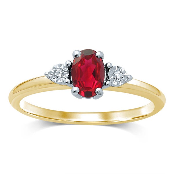 GTQ025-R 14 Karaats gouden robijn-ring bezet met 2 briljanten en 1 robijn.