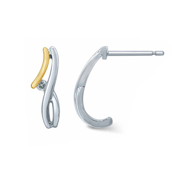 GTD368 14 Karaats gouden fantasie oorknoppen bezet met twee briljanten.