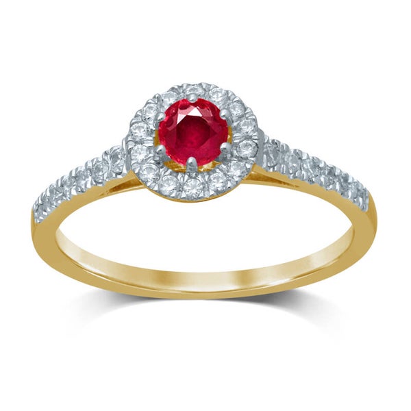 GTD670-R 14 Karaats gouden entourage-ring met briljant en Robijn