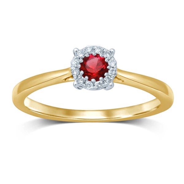 GTX199-R 14 Karaats gouden ring bezet met briljanten en 1 robijn.