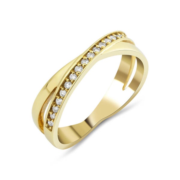 TRI062 14 Karaats gouden crossover-ring bezet met 19 briljanten.