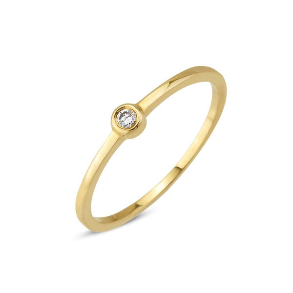 TRI017  14 Karaats gouden solitairring met een briljant van 0.03 caraat.