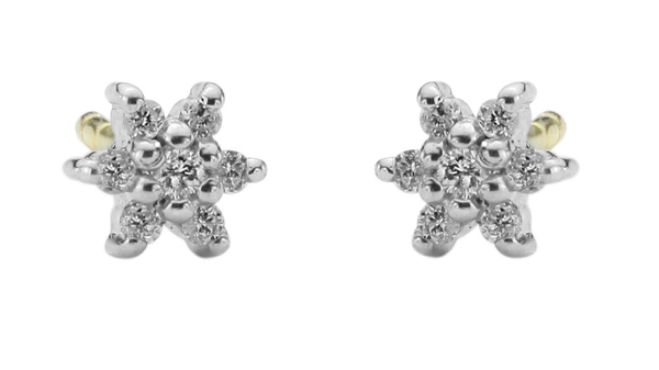 BU032 14 Karaats gouden entourage oorknoppen bezet met briljanten. Totaal 0,05 caraat.