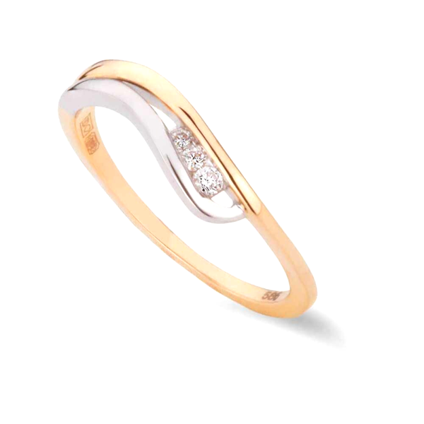 GTD319 14 Karaats bi-color gouden fantasie ring bezet met drie briljanten.