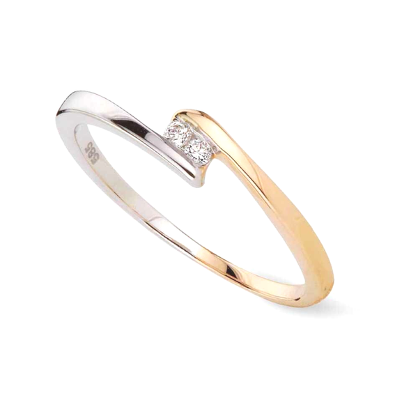 GTD322 14 Karaats bi-color gouden fantasie ring bezet met twee briljanten.