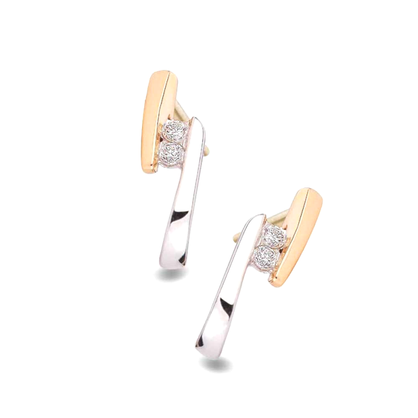 GTD312 14 Karaats bi-color gouden fantasie oorknoppen bezet met vier briljant.