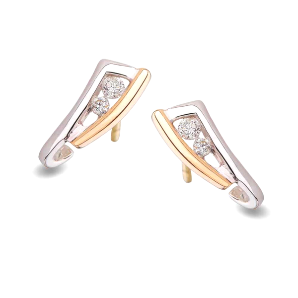 GTD318 14 Karaats bi-color gouden fantasie oorknoppen bezet met vier briljant.