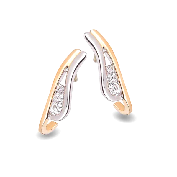 GTD321 14 Karaats bi-color gouden fantasie oorknoppen bezet met zes briljant.
