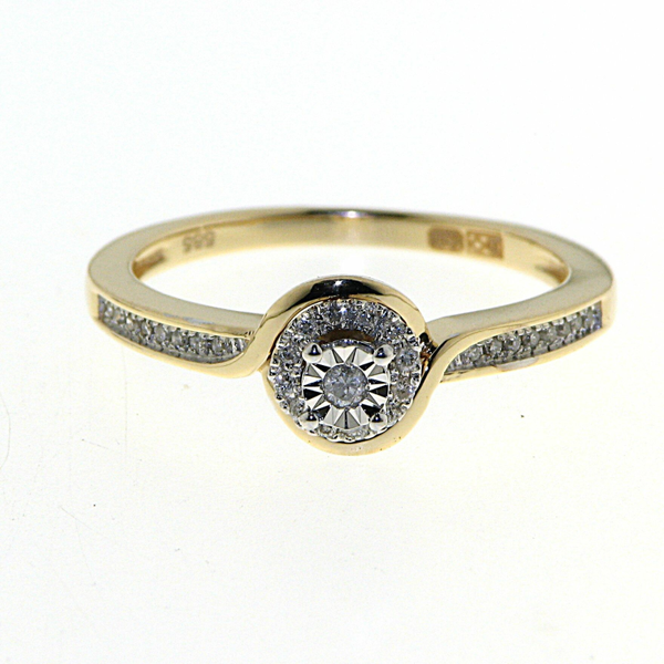 GTD414 14 Karaats gouden entourage-ring bezet met briljant.