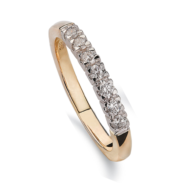 RV057 14 Karaats gouden memoire-ring met 7 briljanten van 0,05 caraat.