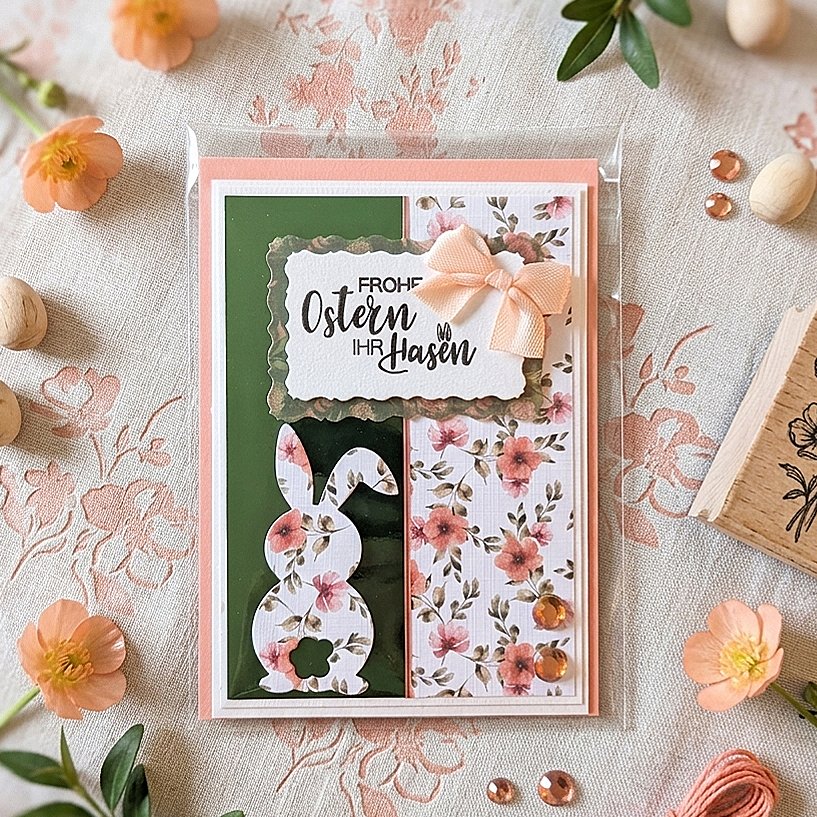 Grußkarte "Hase und Blumen"