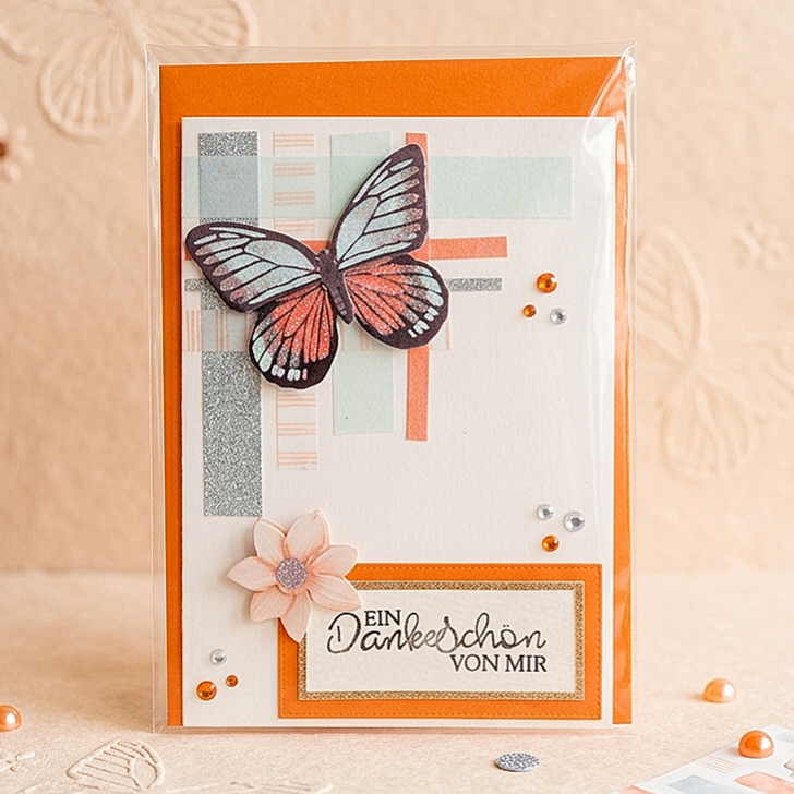 Grußkarte "3D Schmetterling orange"