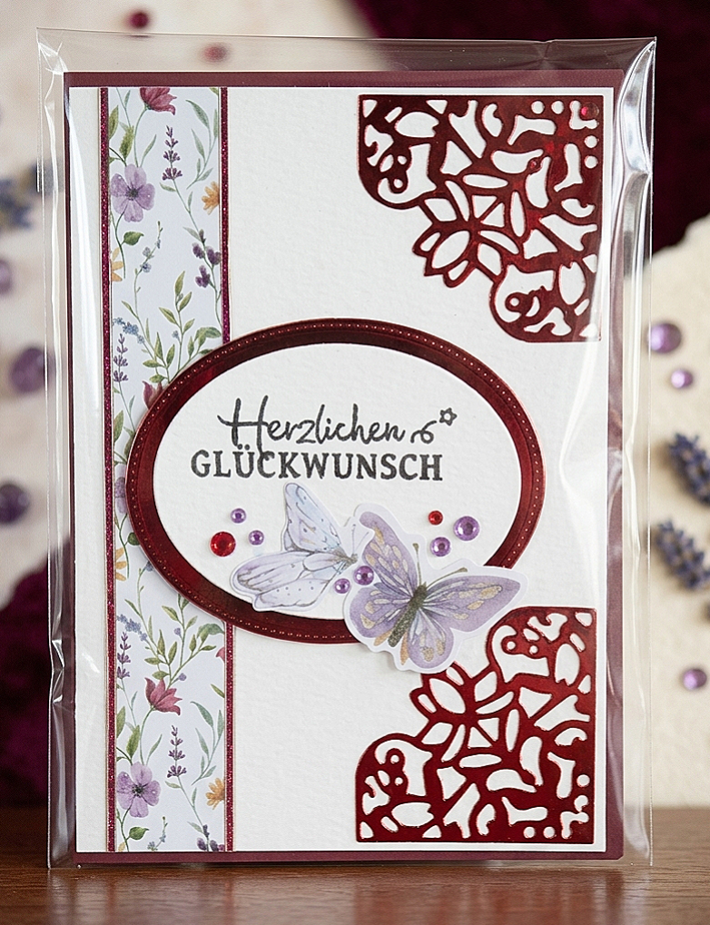 Glückwunschkarte "Schmetterling rot metallic"