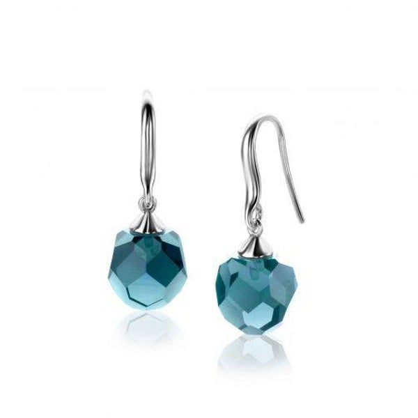 ZINZI zilveren oorhangers met beads blauw ZIO266B