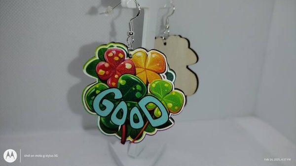 "GOOD" Wooden Circle Earrings – St. Patrick’s Day Edition