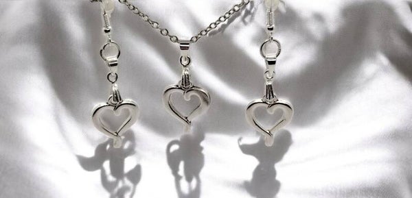 Heart Earrings Jewelry Set with Silver 20" Chain and 2" Extension