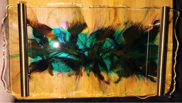 ✨ Elegant Handmade Resin Scalloped Tray with Brass Handles ✨