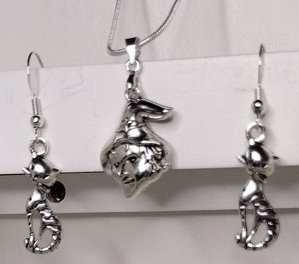 Witch Head & Tiger Cat Halloween Jewelry Set 🧙‍♀️🐅🐈‍⬛