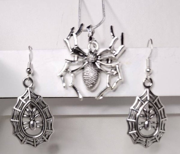 Large Spider & Teardrop Spider Web Halloween Jewelry Set 🕷️🕸️