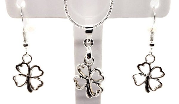Silver Shamrock Outline Earrings & Necklace Set – St. Patrick’s Day Edition