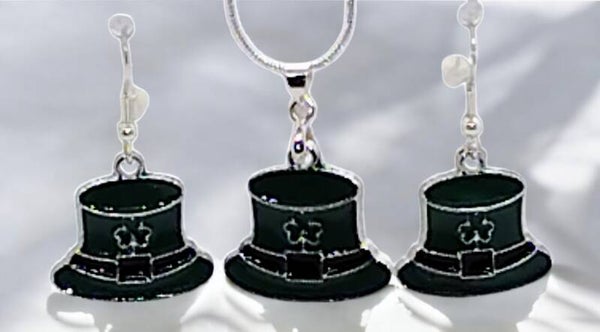 Silver Hat with Shamrock Earrings & Necklace Set – St. Patrick’s Day Edition