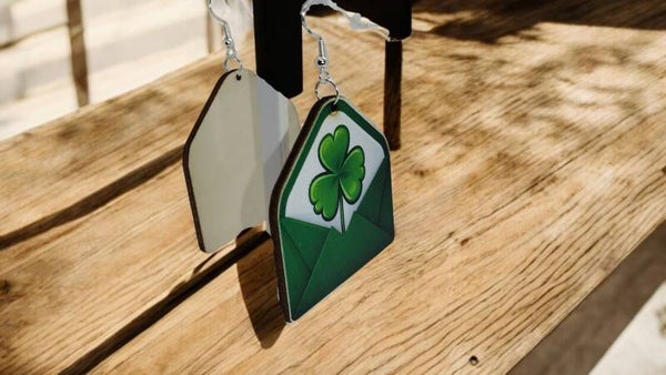 Wooden Open Envelope Earrings with Shamrock – St. Patrick’s Day Edition
