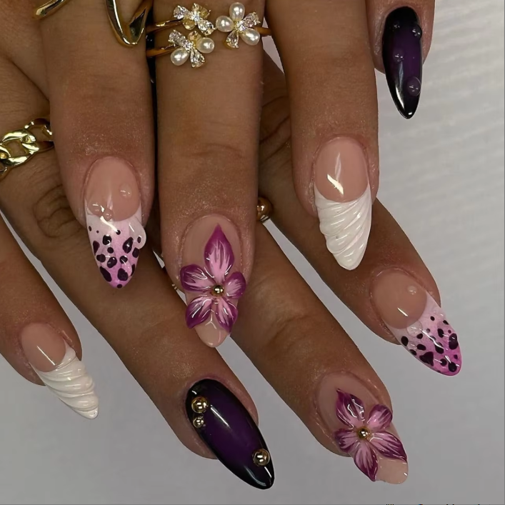 Purple Hibiscus nail art close up