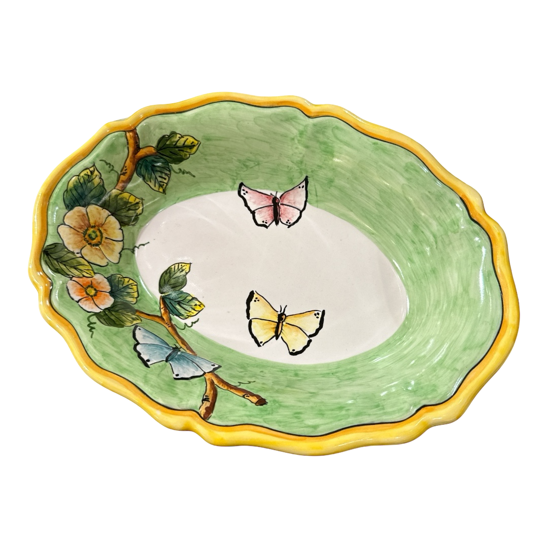 Ciotola Ovale Smerlata 26cm X 19cm Fondo Verde - Elena